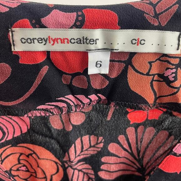 Corey Lynn Calter Floral Midi Black Pink Dress Size 6 Short Flutter Sleeves - Picture 6 of 7